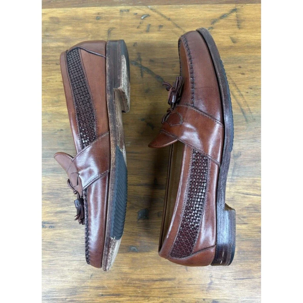 Vintage FootJoy Classics Street Loafers Shoes 9.5C Brown Calfskin Woven USA